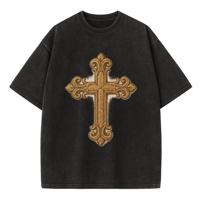 Baroque Cross  - Vintage T-shirt - Black