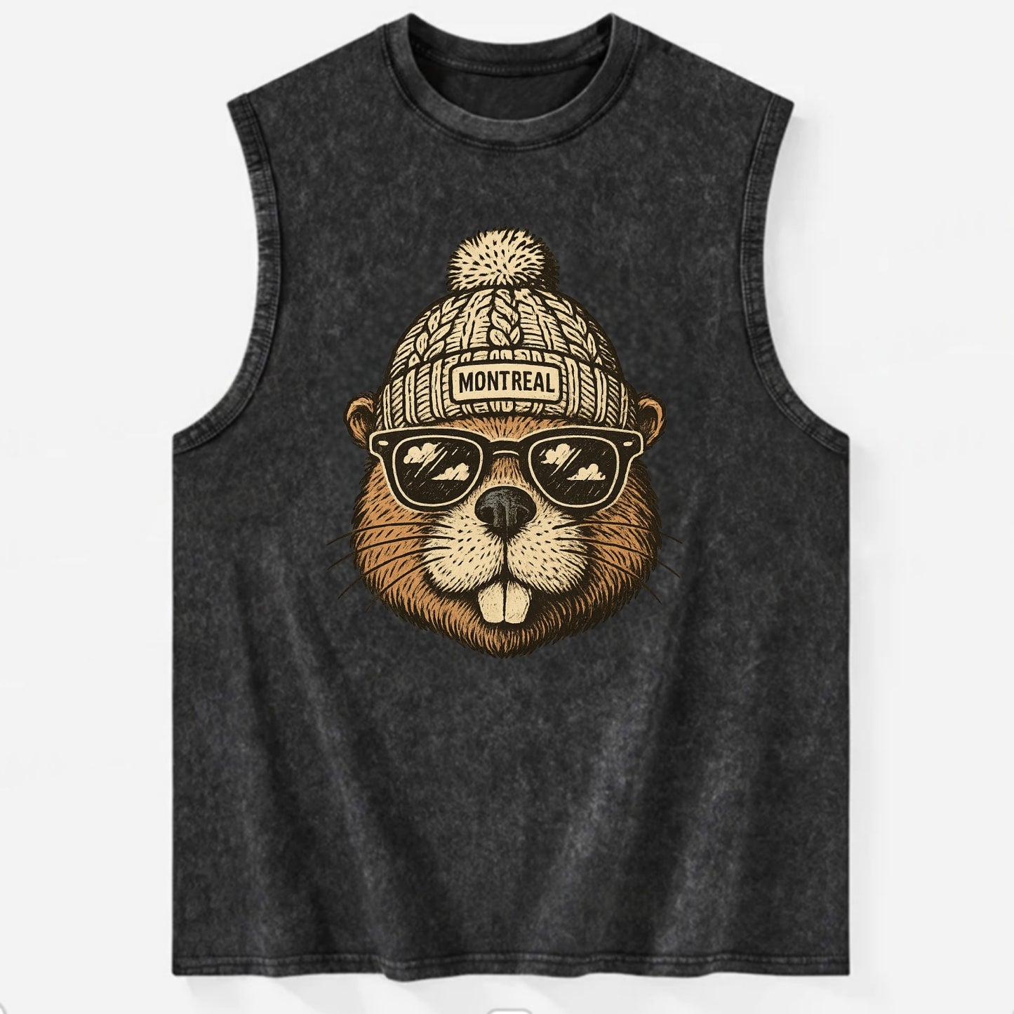 Montreal Beaver wearing Montreal beanie - Vintage Washed Tank - Black