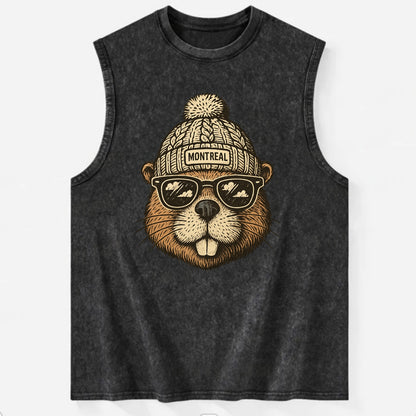 Montreal Beaver wearing Montreal beanie - Vintage Washed Tank - Black