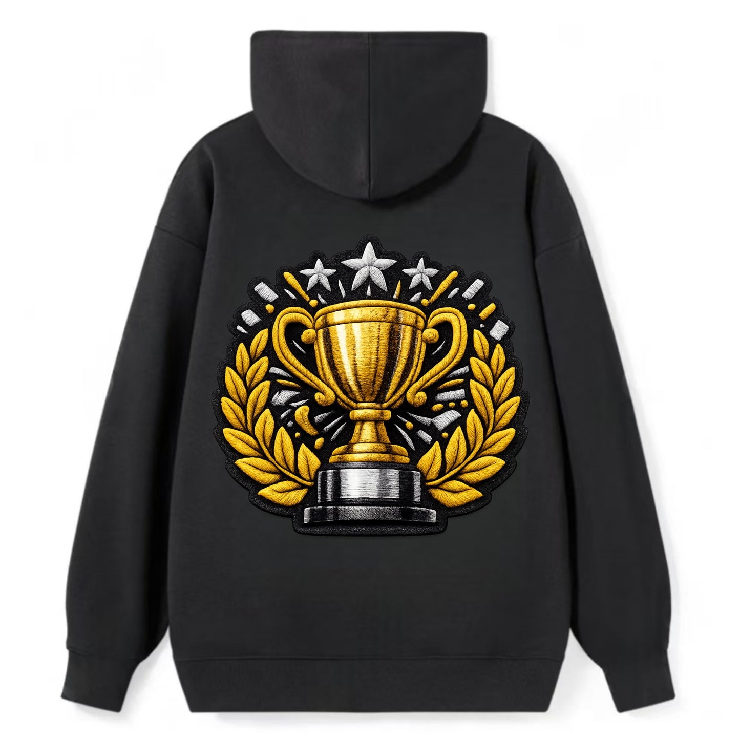 Embroidered patch design - CHAMPIONSHIP TROPHY - golden trophy cup with - Classic Pullover Hoodie - Black