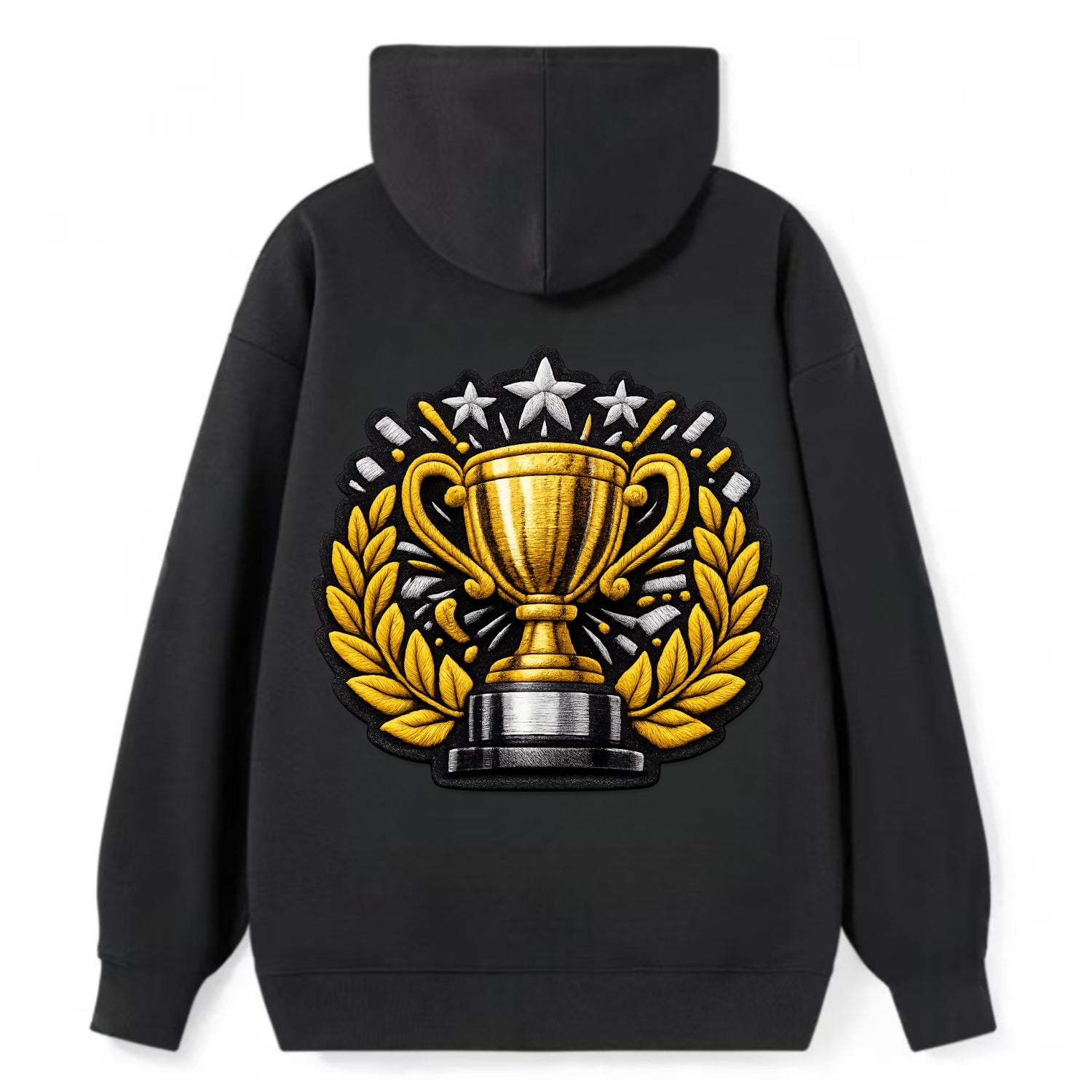 Embroidered patch design - CHAMPIONSHIP TROPHY - golden trophy cup with - Classic Pullover Hoodie - Black