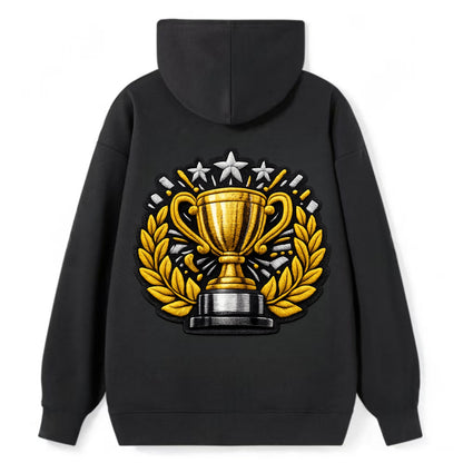 Embroidered patch design - CHAMPIONSHIP TROPHY - golden trophy cup with - Classic Pullover Hoodie - Black