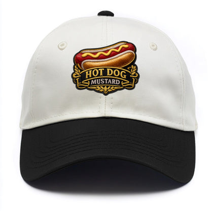 HOT DOG MUSTARD - classic hot dog in tan yellow red , ballpark food - Two Tone Cap - Black