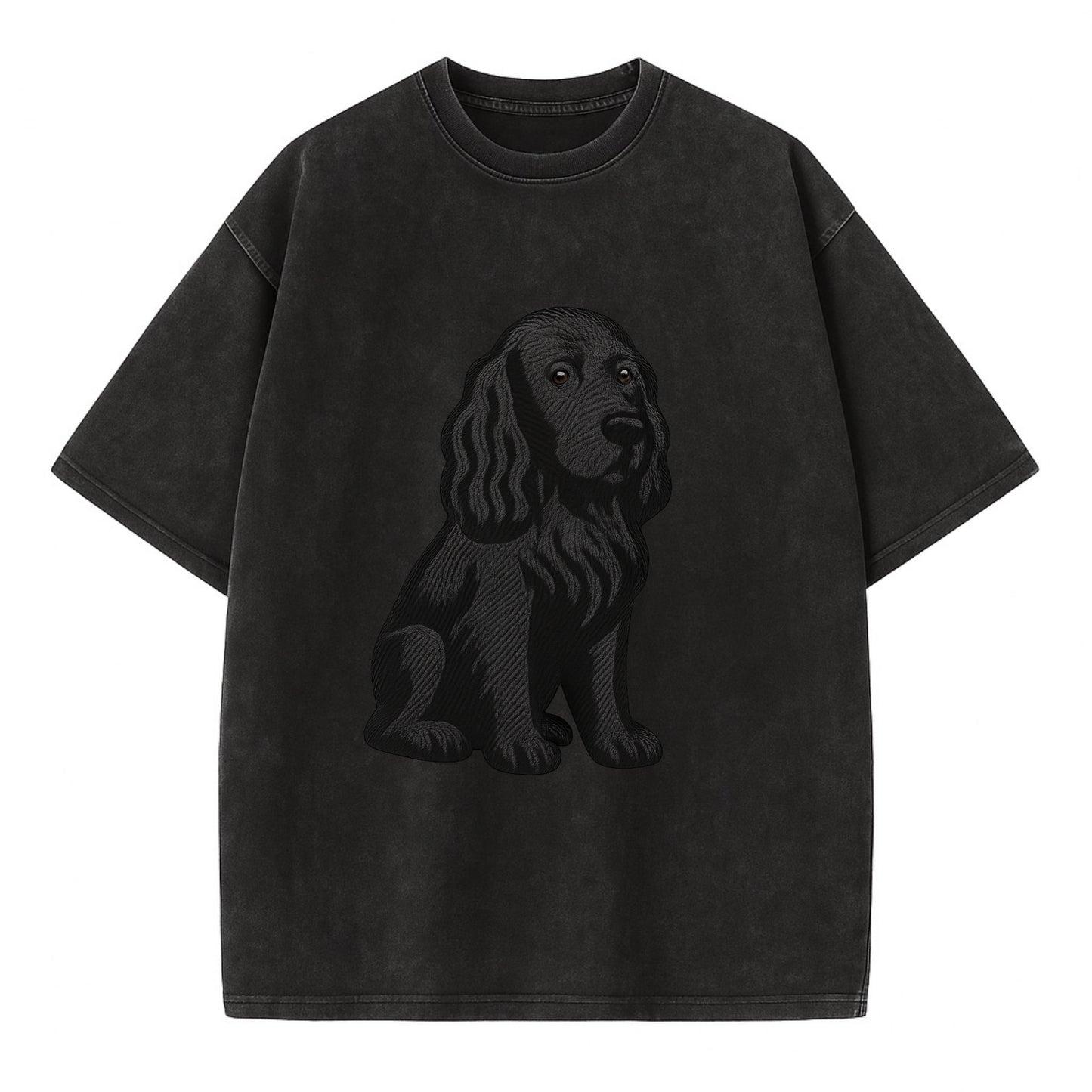 Field Spaniel - Black silky coat embroidered pose - Vintage T-shirt - Black