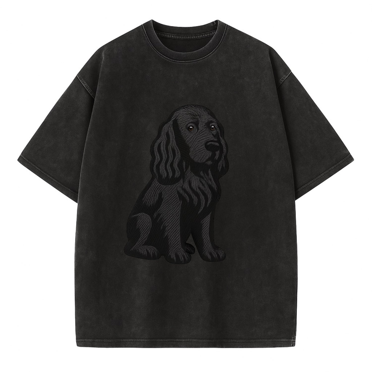 Field Spaniel - Black silky coat embroidered pose - Vintage T-shirt - Black