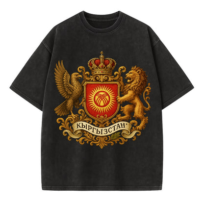 Kyrgyzstan Tunduk Emblem  - Vintage T-shirt - Black