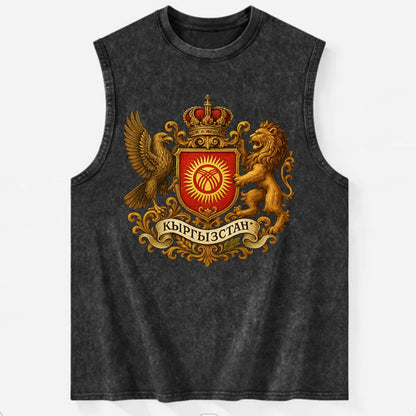 Kyrgyzstan Tunduk Emblem  - Vintage Washed Tank - Black