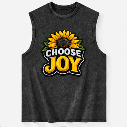CHOOSE JOY - sunflower with text in yellow , happiness choice - Vintage Washed Tank - Black