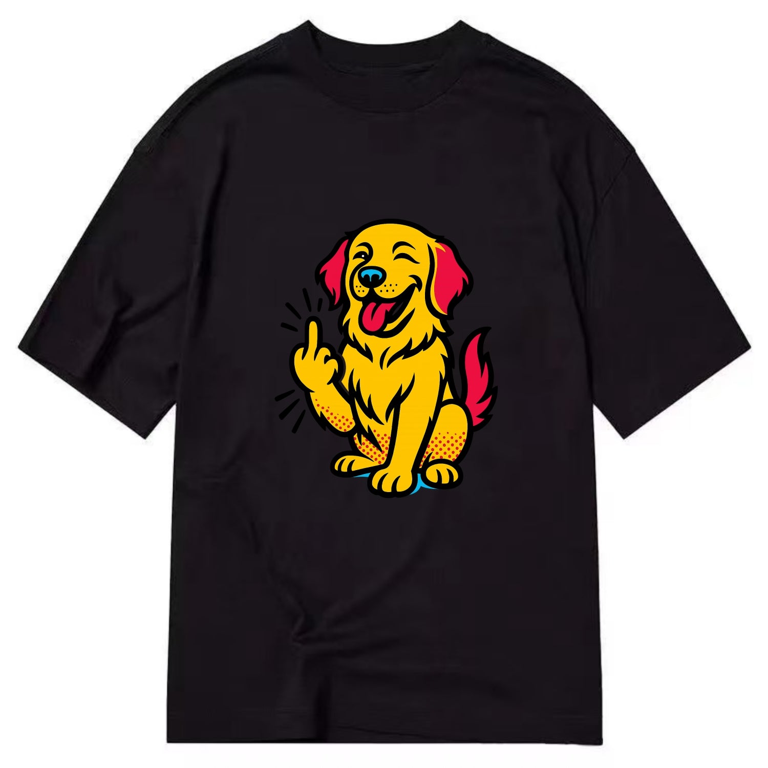 Golden Retriever with happy smile and golden coat, fluffy paw raised - Classic T-shirt - Black