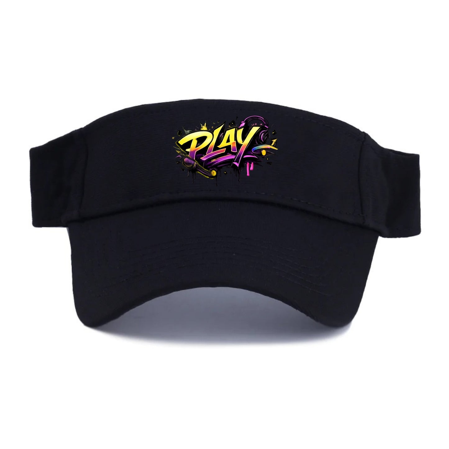 Bold typography design - "PLAY" - creative expression, musical performance - Visor - Black