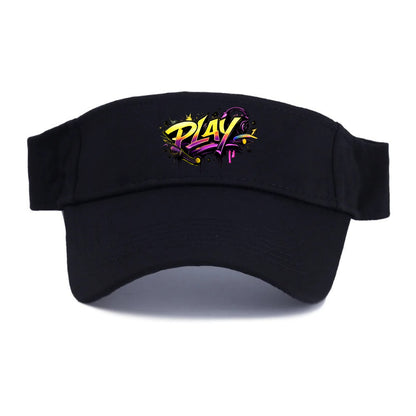 Bold typography design - "PLAY" - creative expression, musical performance - Visor - Black