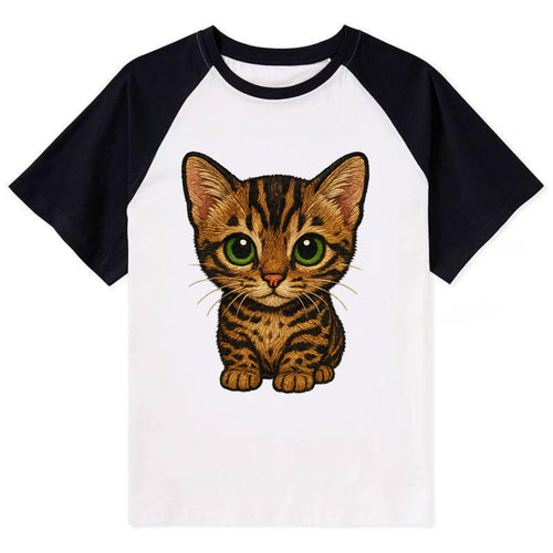 Baby Bengal Kitten - spotted/marbled wild coat, green eyes, athletic - Contrast Raglan T-shirt