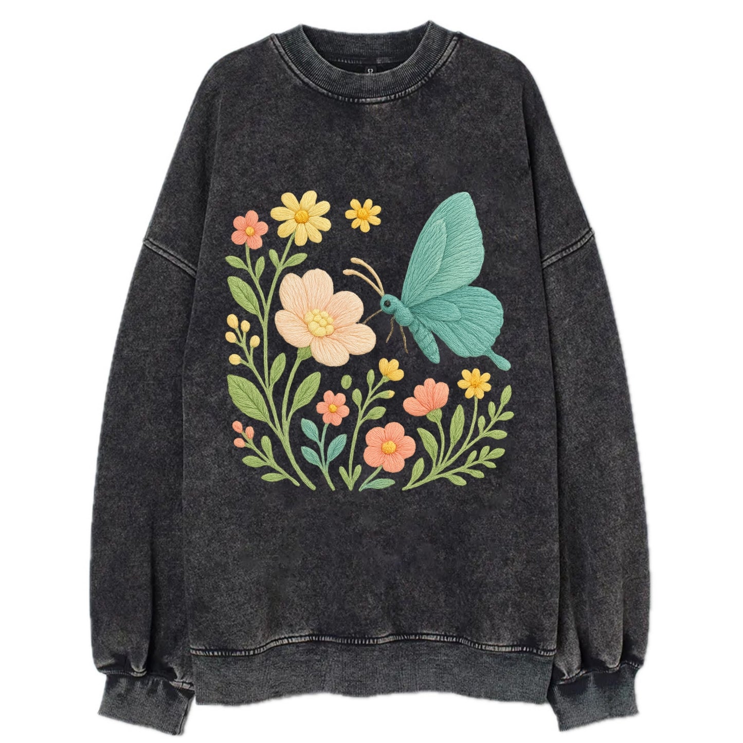 Mint Night Butterfly - Vintage Sweatshirt - Black