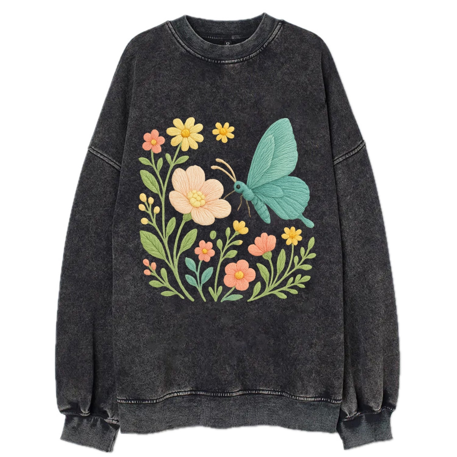 Mint Night Butterfly - Vintage Sweatshirt - Black