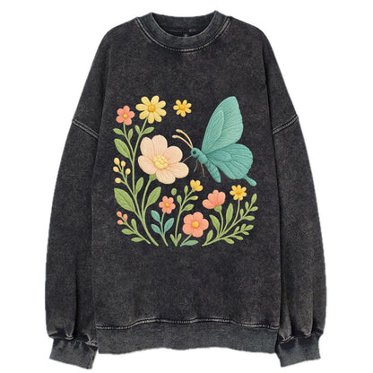 Mint Night Butterfly - Vintage Sweatshirt - Black