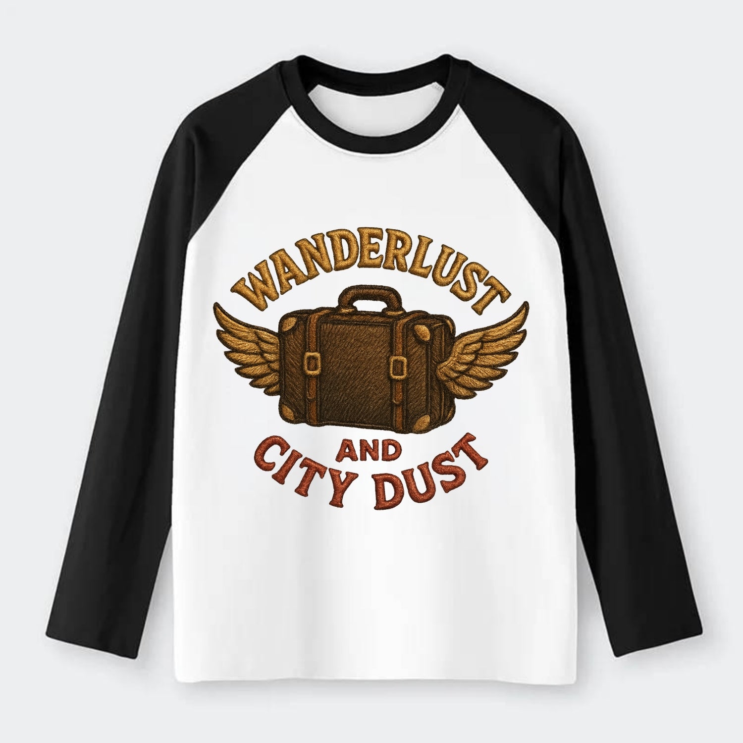 Wanderlust And City Dust  - Raglan Long Sleeve T-Shirt - Black