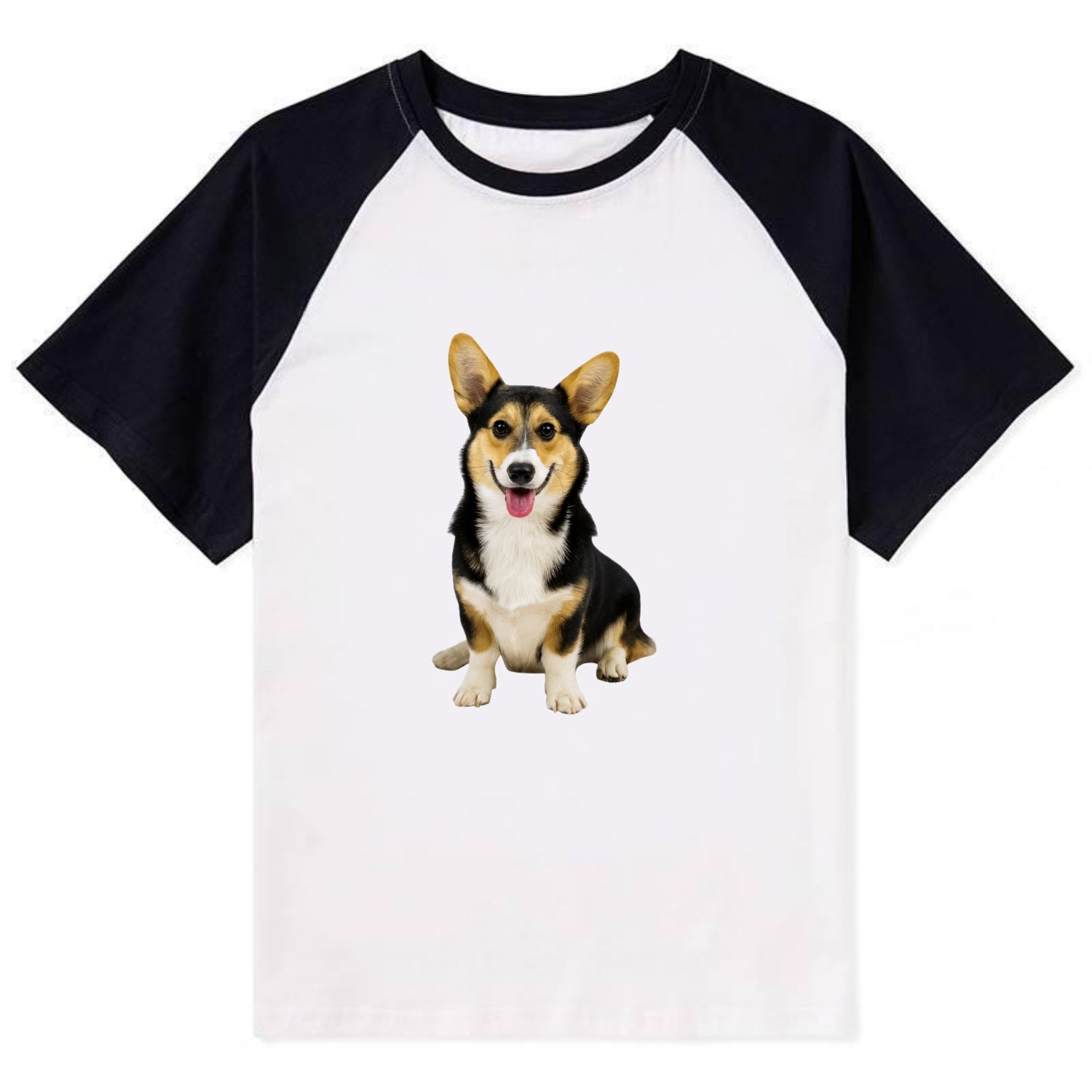 Tricolor Corgi - Contrast Raglan T-shirt - Black