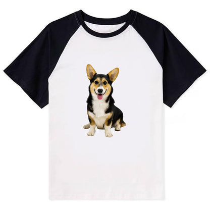 Tricolor Corgi - Contrast Raglan T-shirt - Black