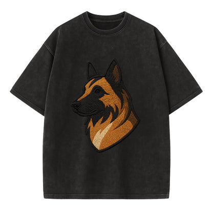 Belgian Tervuren - Fawn with black overlay embroidered design - Vintage T-shirt - Black