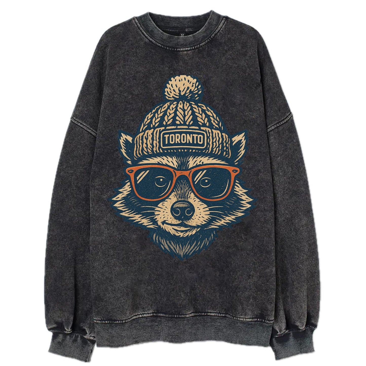 Toronto Raccoon wearing Toronto beanie w - Vintage Sweatshirt - Black