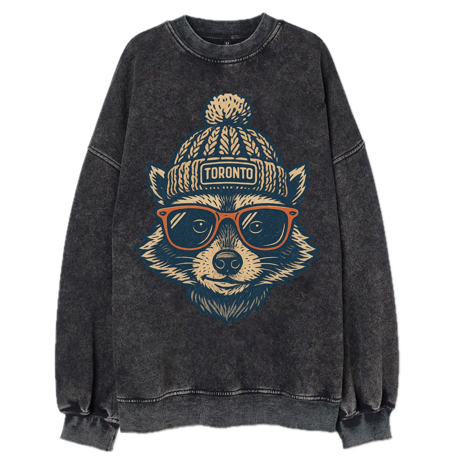 Toronto Raccoon wearing Toronto beanie w - Vintage Sweatshirt - Black