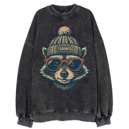 Toronto Raccoon wearing Toronto beanie w - Vintage Sweatshirt - Black