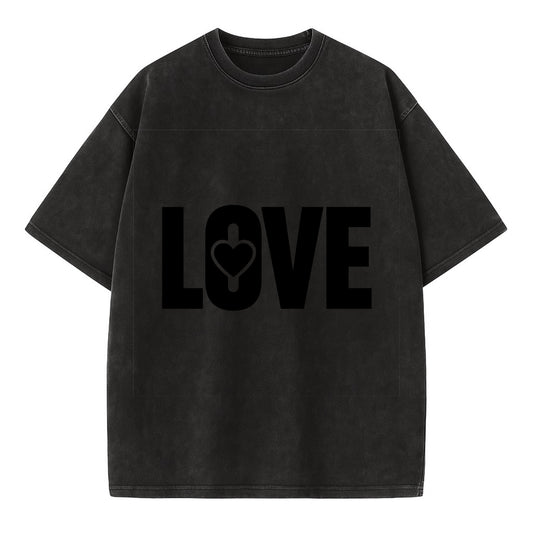 Bold typography design - "LOVE" - universal connection, heart centered - Vintage T-shirt - Black