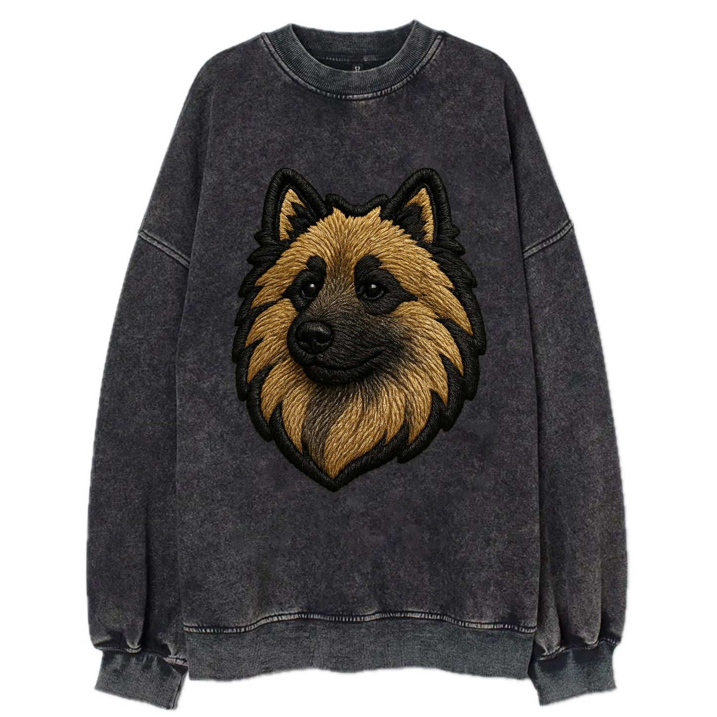 Keeshond - Contemporary spitz logo with - Vintage Sweatshirt - Black