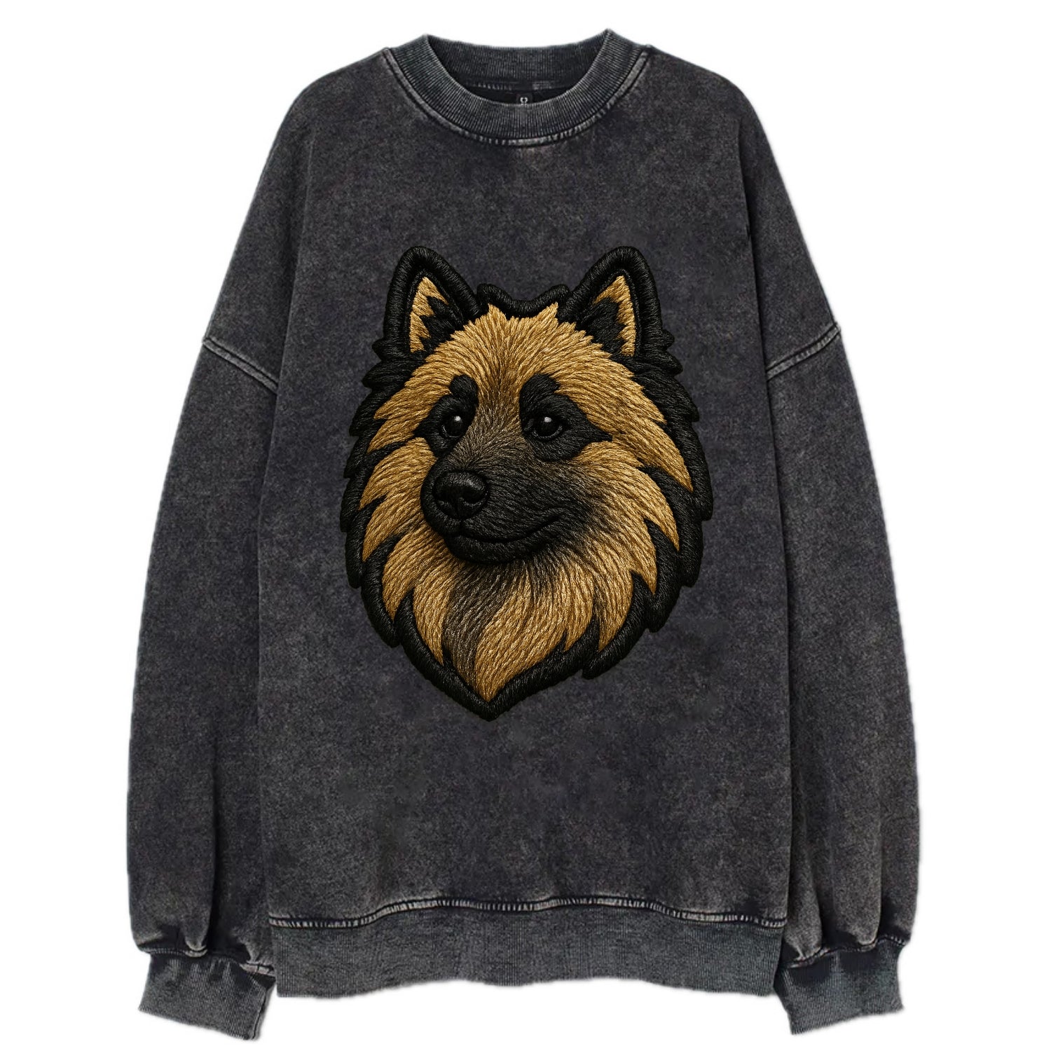 Keeshond - Contemporary spitz logo with - Vintage Sweatshirt - Black