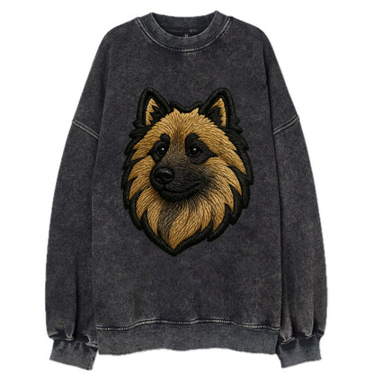 Keeshond - Contemporary spitz logo with - Vintage Sweatshirt - Black