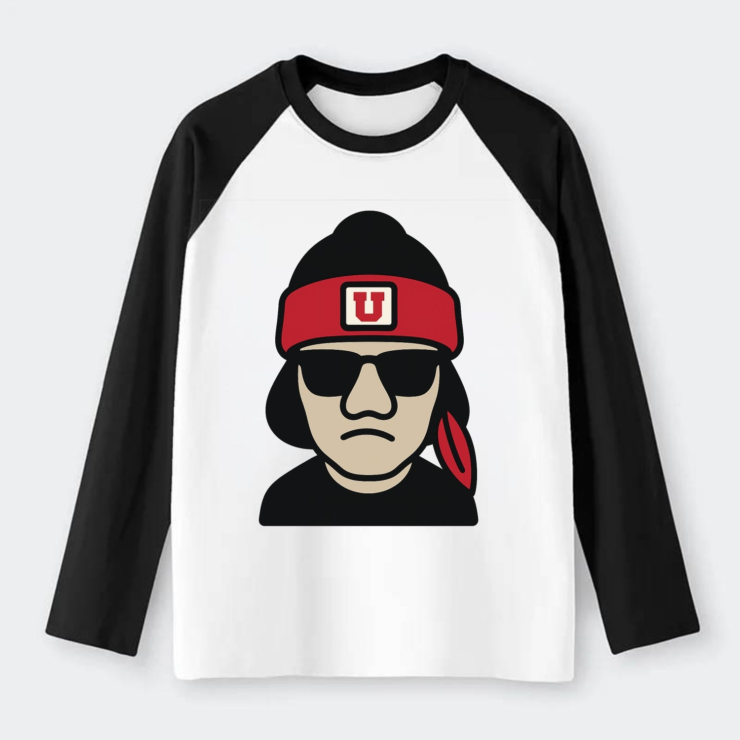 Salt Lake Ute wearing Utah beanie with U patch - Raglan Long Sleeve T-Shirt - Black