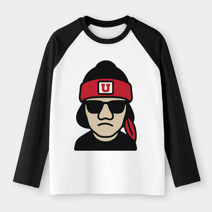 Salt Lake Ute wearing Utah beanie with U patch - Raglan Long Sleeve T-Shirt - Black