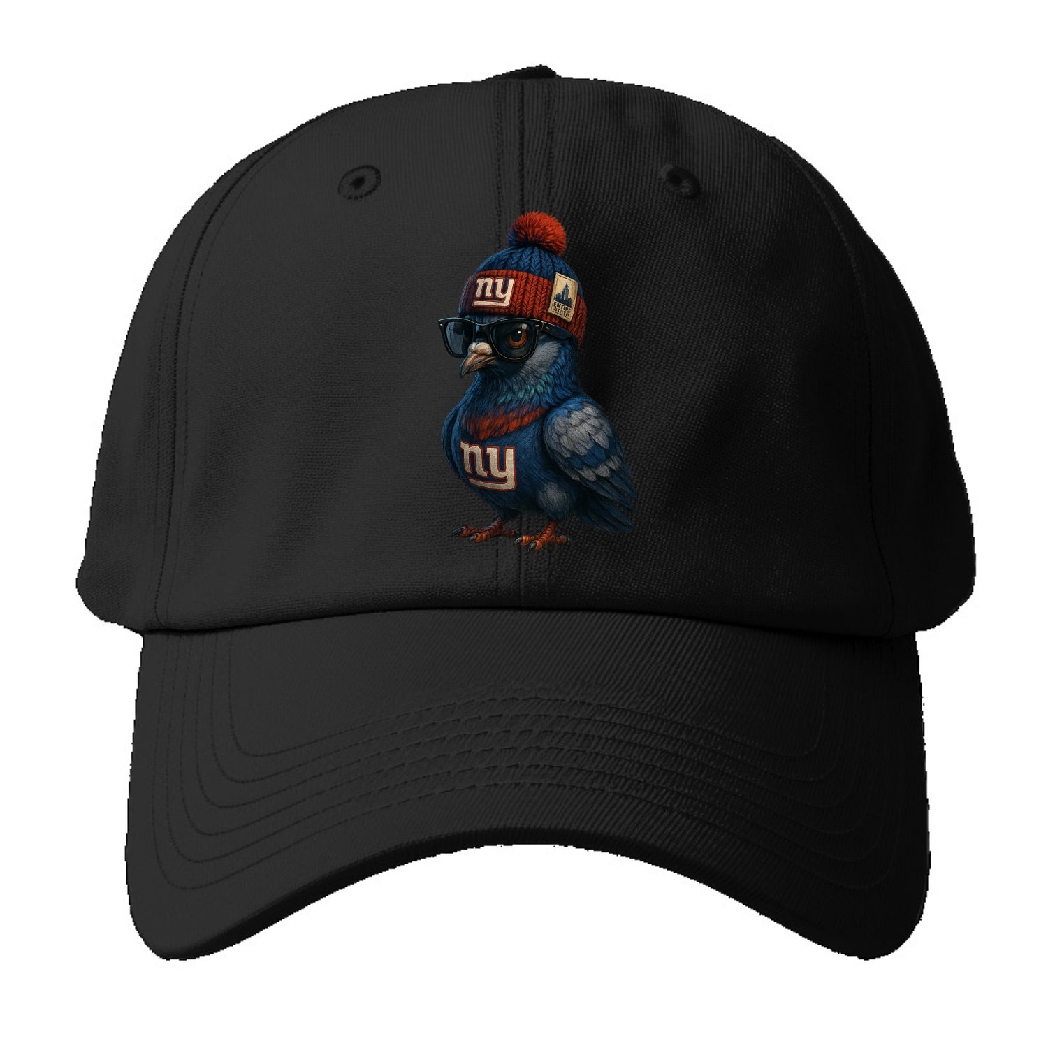 Manhattan Pigeon wearing Giants beanie with Empire State patch and wayfarer - Baseball Cap - Black