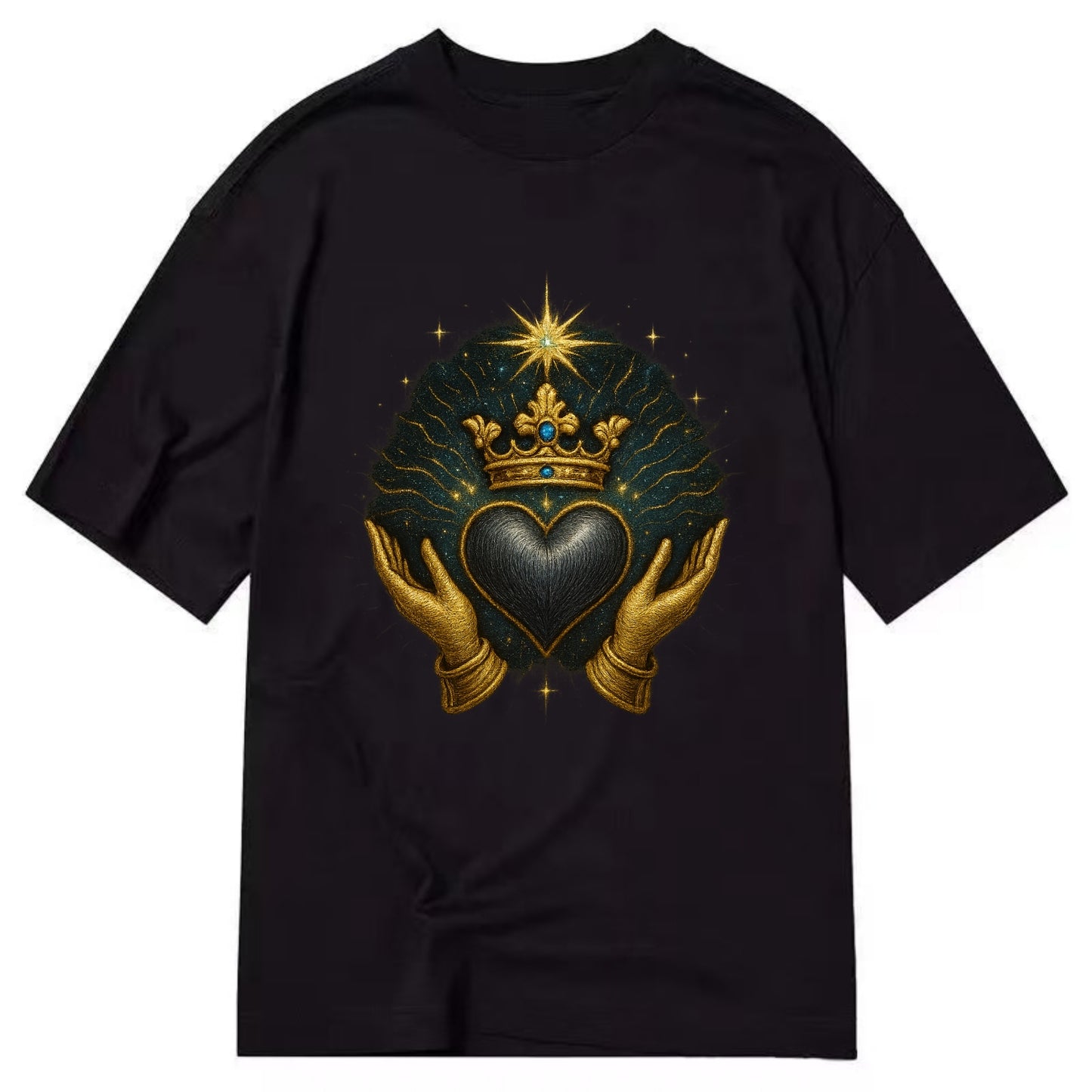 Pearl-studded tiara atop a satin-gunmetal heart supported by elegant opera-glove - Classic T-shirt - Black