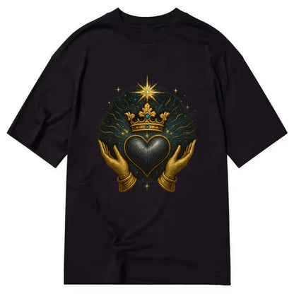 Pearl-studded tiara atop a satin-gunmetal heart supported by elegant opera-glove - Classic T-shirt - Black