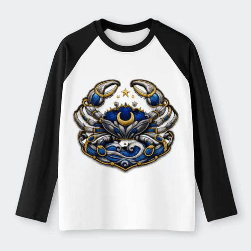 CANCER CRAB - protective crab in silver and blue , water sign - Raglan Long Sleeve T-Shirt