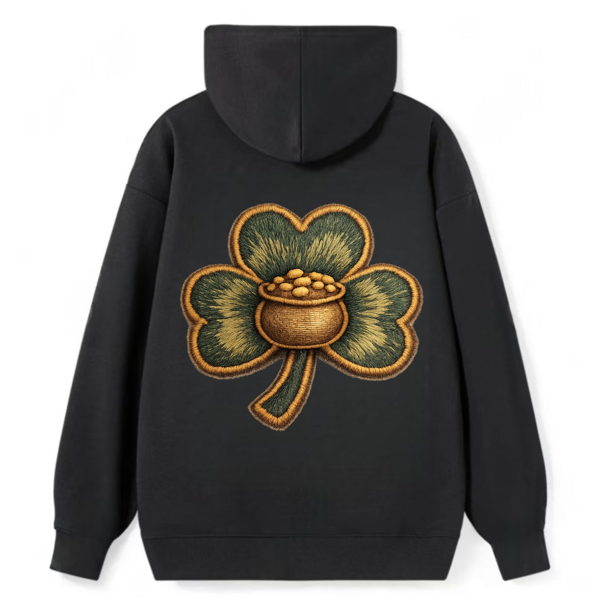 ST PATRICKS CLOVER - lucky clover with gold in green and gold , Irish luck - Classic Pullover Hoodie - Black