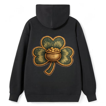 ST PATRICKS CLOVER - lucky clover with gold in green and gold , Irish luck - Classic Pullover Hoodie - Black