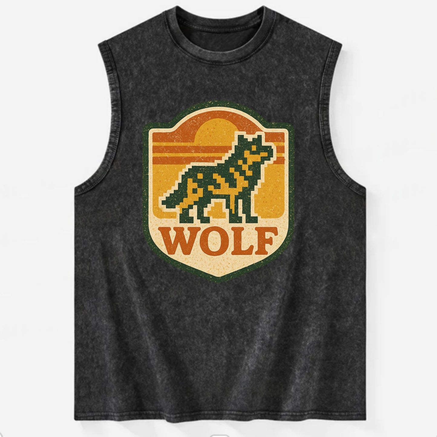 Digital Pixel Wolf  - Vintage Washed Tank - Black