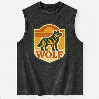 Digital Pixel Wolf  - Vintage Washed Tank - Black