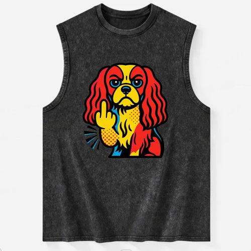 Cavalier King Charles Spaniel with long ears, regal paw giving finger - Vintage Washed Tank