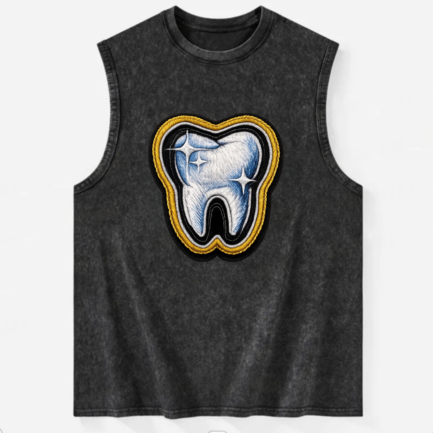 DENTAL TOOTH - molar with sparkle in white and blue , dentist - Vintage Washed Tank - Black