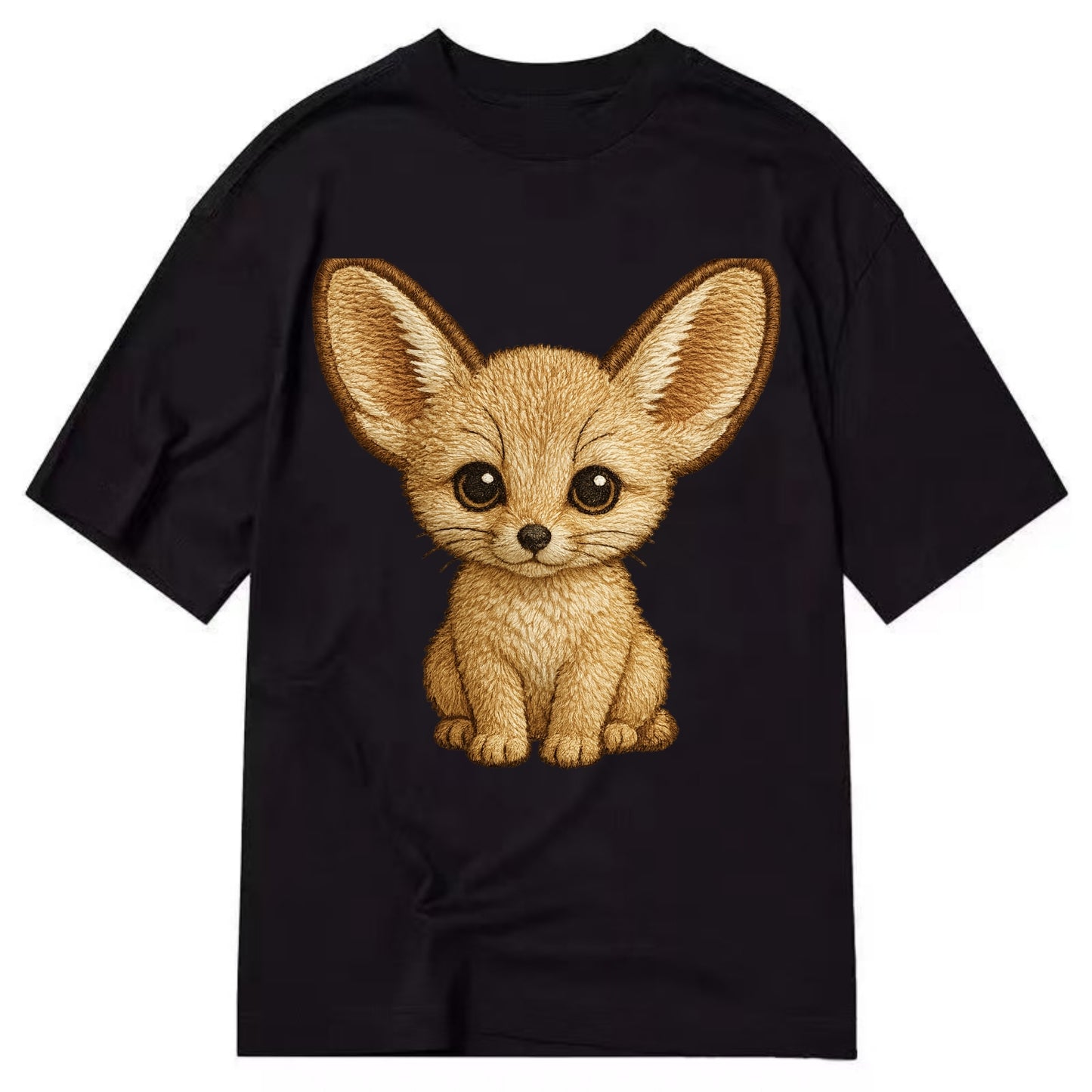 Baby Fennec Fox - huge ears, cream fur, large dark eyes, front-facing, desert baby - Classic T-shirt - Black