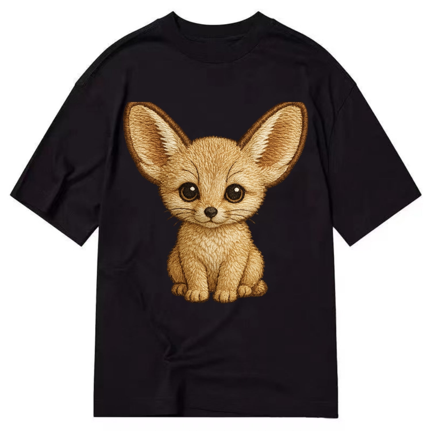 Baby Fennec Fox - huge ears, cream fur, large dark eyes, front-facing, desert baby - Classic T-shirt - Black