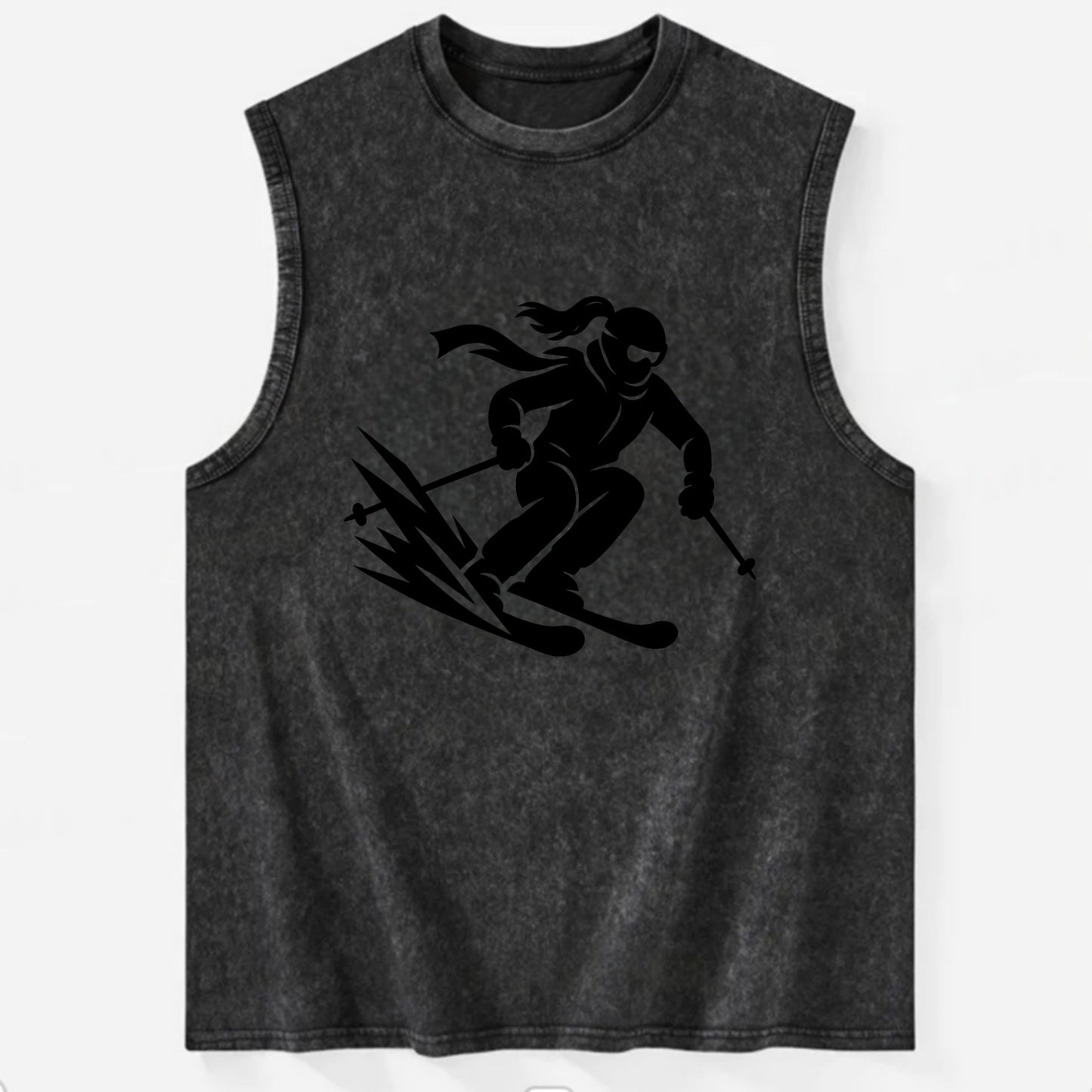 Skier carving down snowy slope - Vintage Washed Tank - Black
