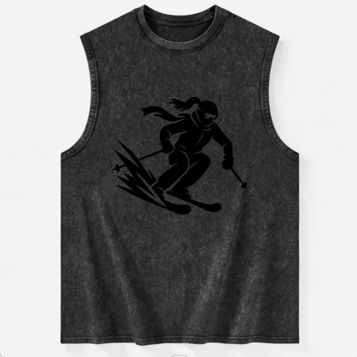 Skier carving down snowy slope - Vintage Washed Tank