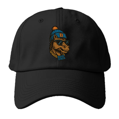 Boise Bronco wearing Boise State beanie with B patch - Baseball Cap - Black