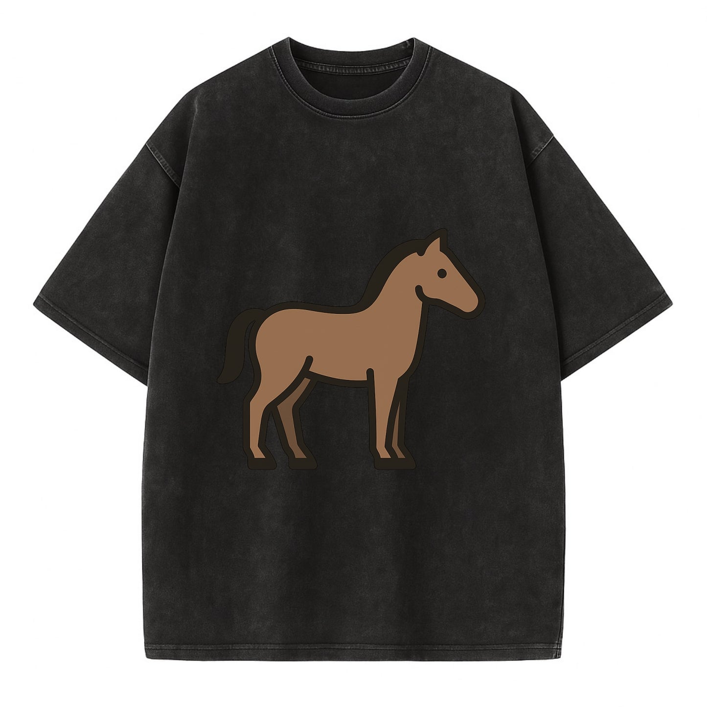 Horse - Brown standing pose flat side profile - Vintage T-shirt - Black