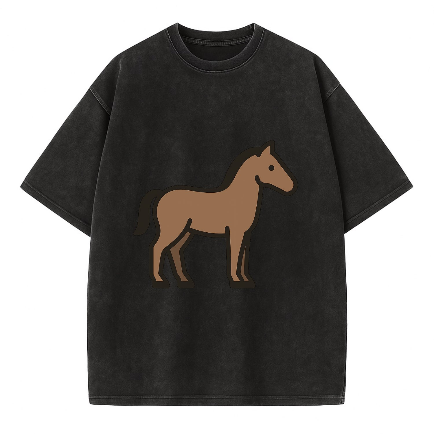Horse - Brown standing pose flat side profile - Vintage T-shirt - Black