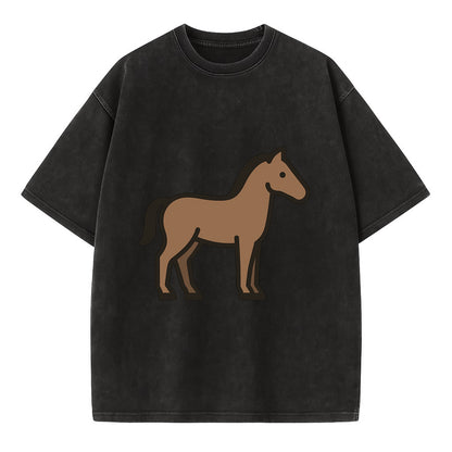 Horse - Brown standing pose flat side profile - Vintage T-shirt - Black